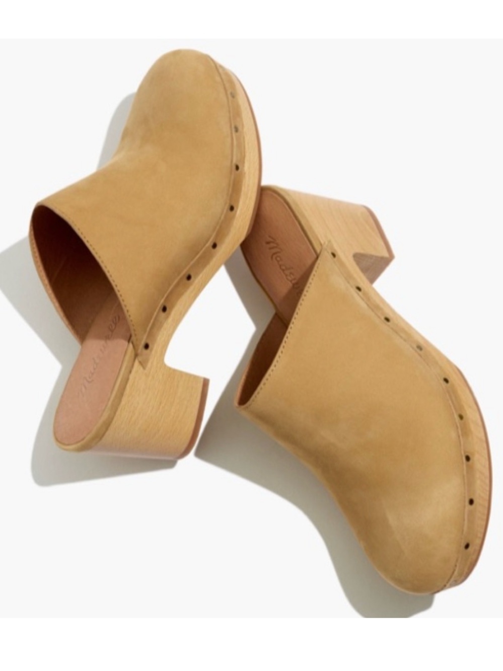 Madewell Tan Ayanna Nubuck Leather Wood Clogs in Acorn Size 5.5